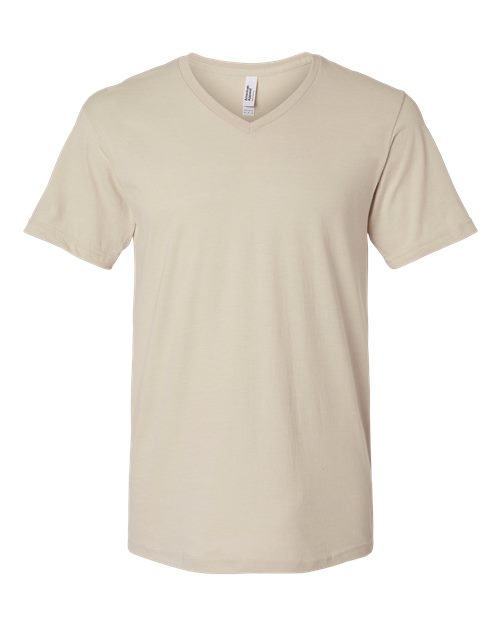 Unisex CVC V-Neck Tee - Heather Bone Front