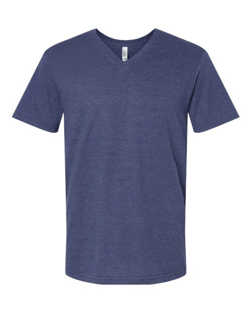 Unisex CVC V-Neck Tee - Heather Indigo Front
