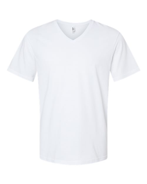 Unisex CVC V-Neck Tee - White Front