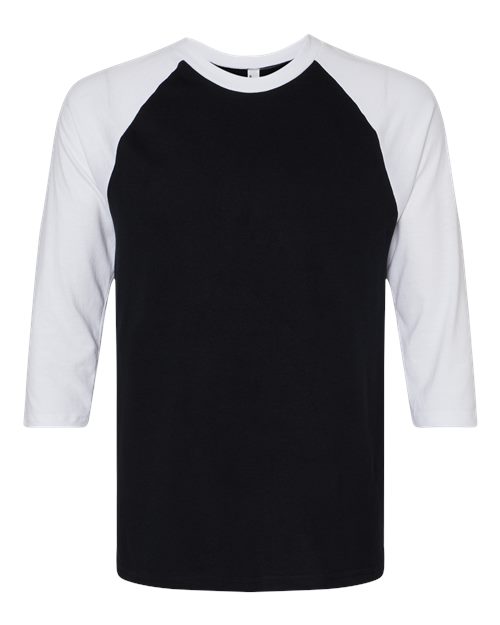 Unisex CVC Three-Quarter Sleeve Tee - Black/ White Front