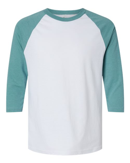 Unisex CVC Three-Quarter Sleeve Tee - White/Heather Arctic Front