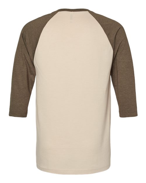 Unisex CVC Three-Quarter Sleeve Tee - Heather Bone/ Heather Army Back