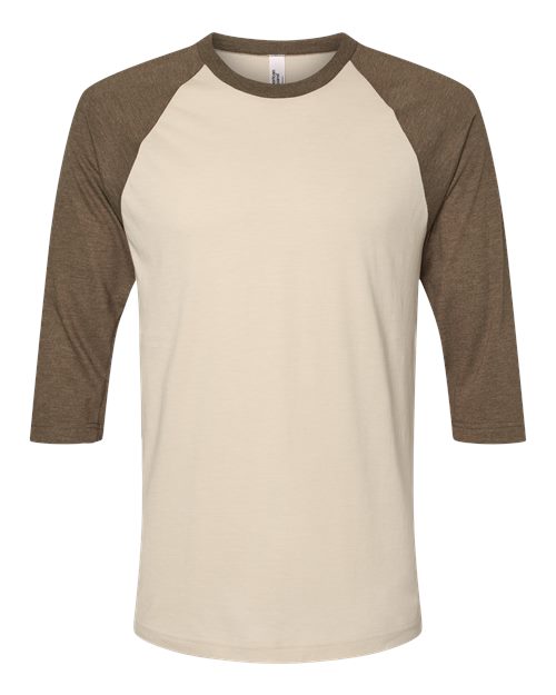 Unisex CVC Three-Quarter Sleeve Tee - Heather Bone/ Heather Army Front