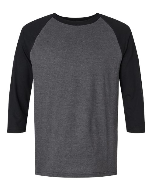 Unisex CVC Three-Quarter Sleeve Tee - Heather Charcoal/ Black Front