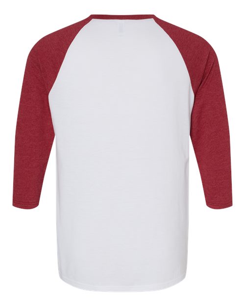 Unisex CVC Three-Quarter Sleeve Tee - White/ Heather Cardinal Back