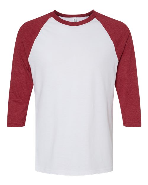 Unisex CVC Three-Quarter Sleeve Tee - White/ Heather Cardinal Front