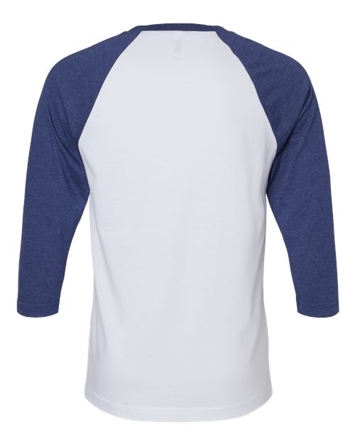 Unisex CVC Three-Quarter Sleeve Tee - White/ Heather Indigo Back