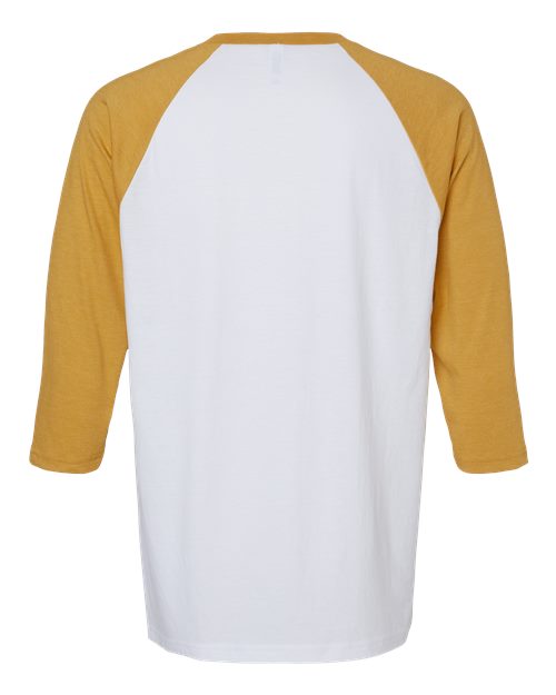 Unisex CVC Three-Quarter Sleeve Tee - White/ Heather Mustard Back