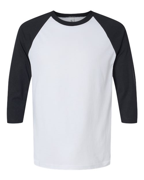 Unisex CVC Three-Quarter Sleeve Tee - White/ Black Front