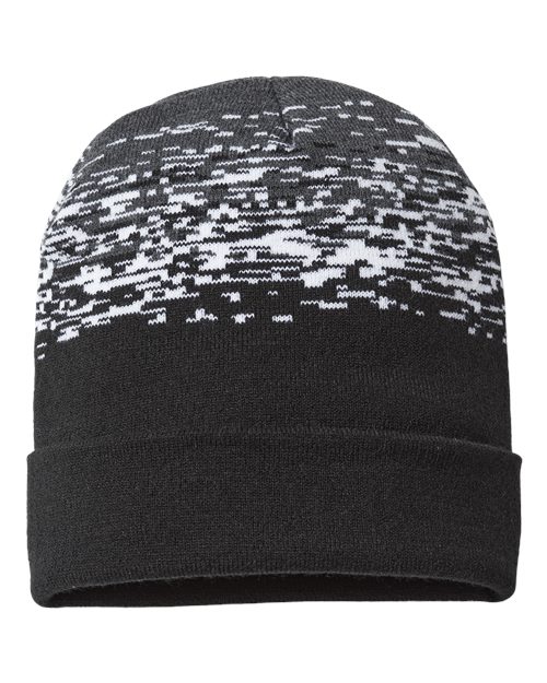 USA-Made Static Cuffed Beanie - Black/ White/ Dark Heather Front