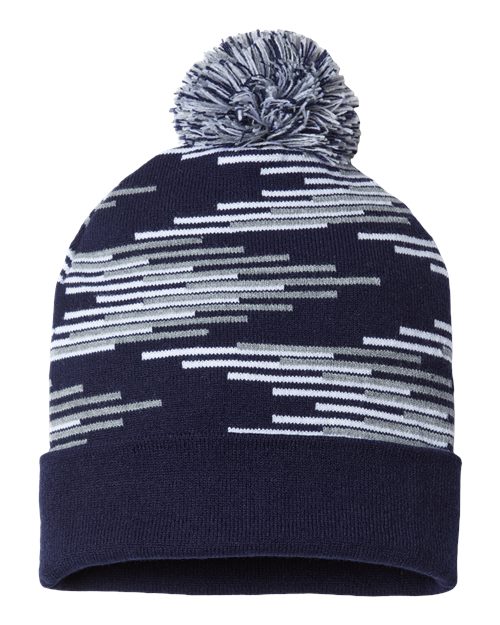 USA-Made Bar Beanie - True Navy/ Heather/ White Front