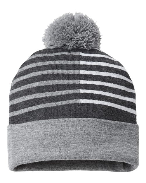 USA-Made Half Color Beanie - Heather/ White Front