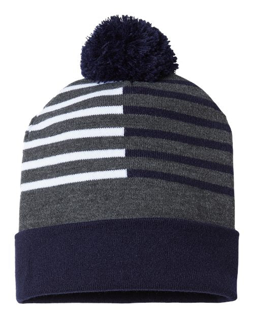 CAP AMERICA USA-Made Half Color Beanie - True Navy/ White Front
