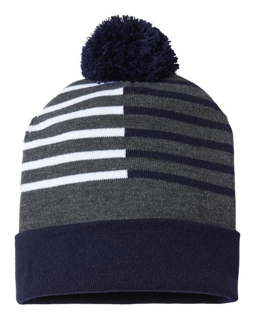 USA-Made Half Color Beanie - True Navy/ White Front