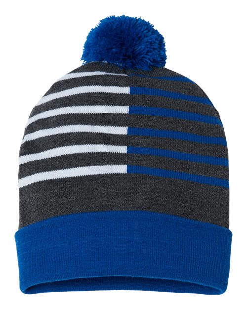 USA-Made Half Color Beanie - True Royal/ White Front