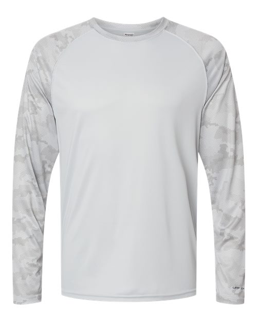 Unisex Cayman Performance Camo Colorblocked Long Sleeve T-Shirt - Aluminum Front
