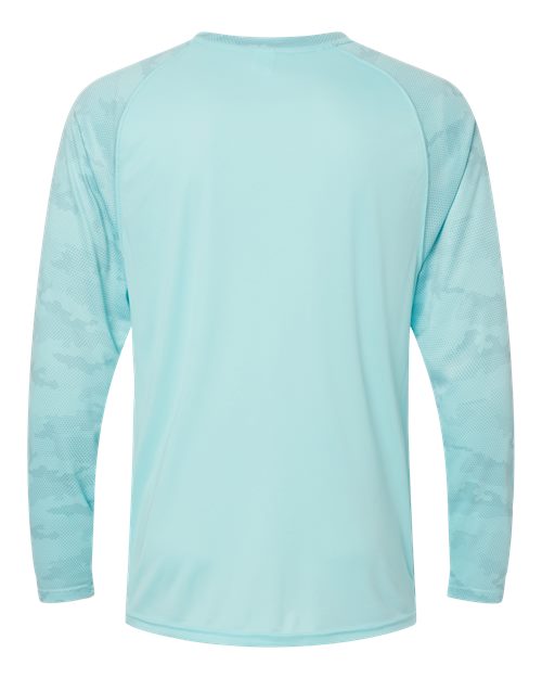 Unisex Cayman Performance Camo Colorblocked Long Sleeve T-Shirt - Aqua Blue Back