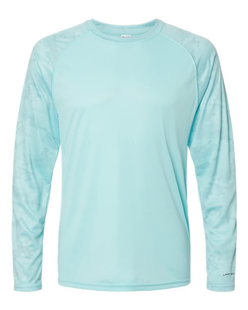 Unisex Cayman Performance Camo Colorblocked Long Sleeve T-Shirt - Aqua Blue Front