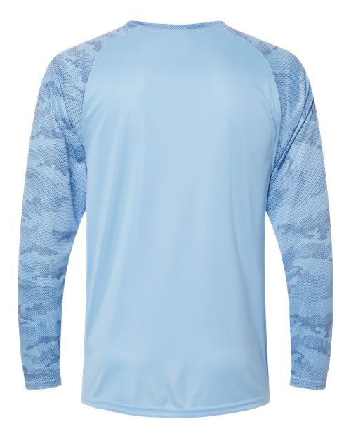 Unisex Cayman Performance Camo Colorblocked Long Sleeve T-Shirt - Blue Mist Back