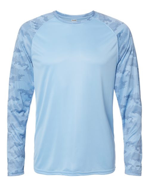 Unisex Cayman Performance Camo Colorblocked Long Sleeve T-Shirt - Blue Mist Front
