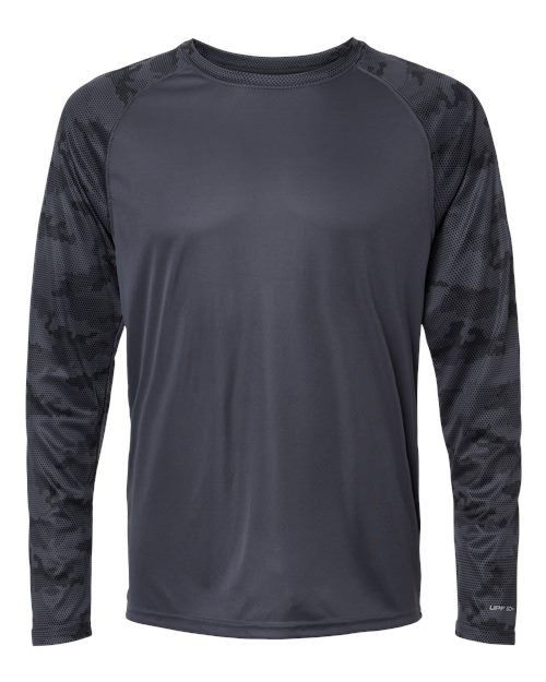 Unisex Cayman Performance Camo Colorblocked Long Sleeve T-Shirt - Graphite Front