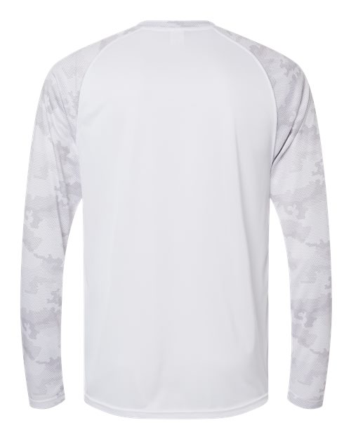 Unisex Cayman Performance Camo Colorblocked Long Sleeve T-Shirt - White Back