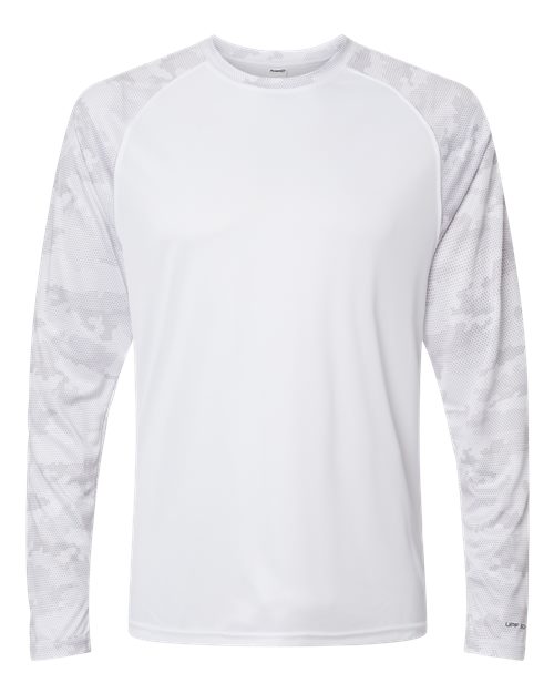 Unisex Cayman Performance Camo Colorblocked Long Sleeve T-Shirt - White Front