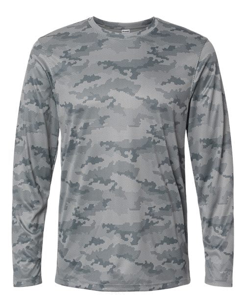 Unisex Pompano Performance Camo Long Sleeve T-Shirt - Medium Grey Front