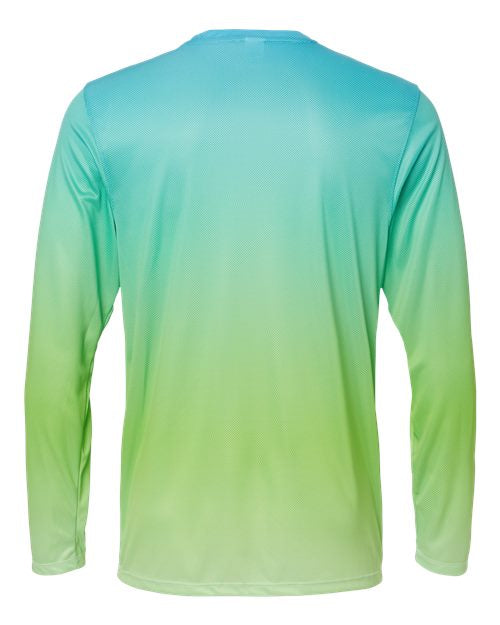 Unisex Barbados Performance Pin Dot Long Sleeve T-Shirt - Aqua Blue/ Light Lime Back
