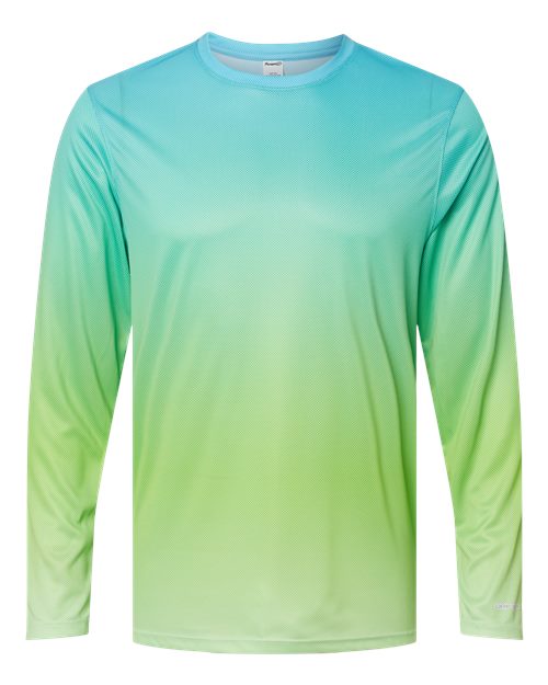 Unisex Barbados Performance Pin Dot Long Sleeve T-Shirt - Aqua Blue/ Light Lime Front