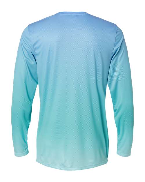 Unisex Barbados Performance Pin Dot Long Sleeve T-Shirt - Blue Mist/ Light Teal Back
