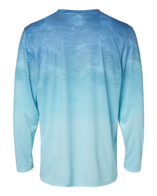 Unisex Montauk Oceanic Fade Performance Long Sleeve T-Shirt - Blue Aqua Fade Back