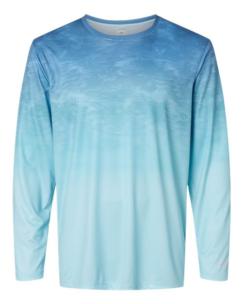 Unisex Montauk Oceanic Fade Performance Long Sleeve T-Shirt - Blue Aqua Fade Front