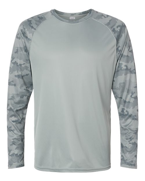Unisex Cayman Performance Camo Colorblocked Long Sleeve T-Shirt - Medium Grey Front