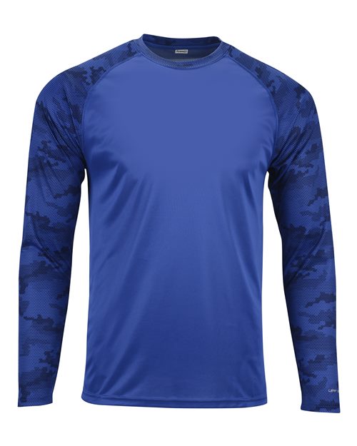 Unisex Cayman Performance Camo Colorblocked Long Sleeve T-Shirt - Royal Front