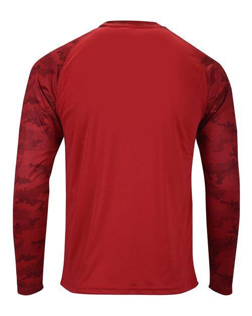 Unisex Cayman Performance Camo Colorblocked Long Sleeve T-Shirt - Red Back