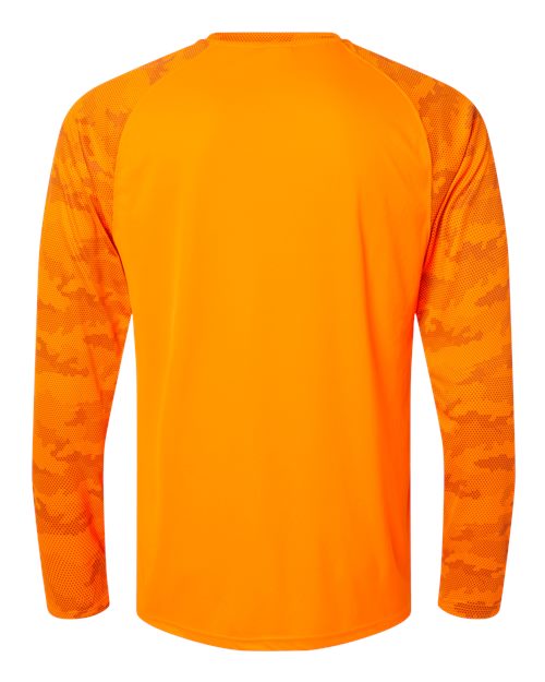 Unisex Cayman Performance Camo Colorblocked Long Sleeve T-Shirt - Neon Orange Back
