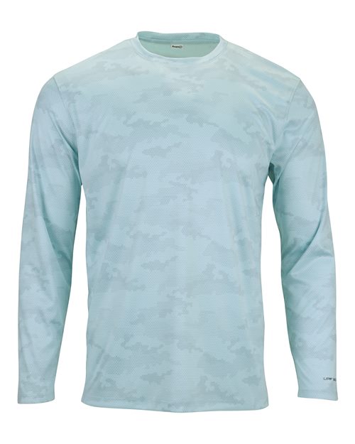 Unisex Pompano Performance Camo Long Sleeve T-Shirt - Aqua Blue Front