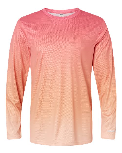 Unisex Barbados Performance Pin Dot Long Sleeve T-Shirt - Red/ Light Orange Front