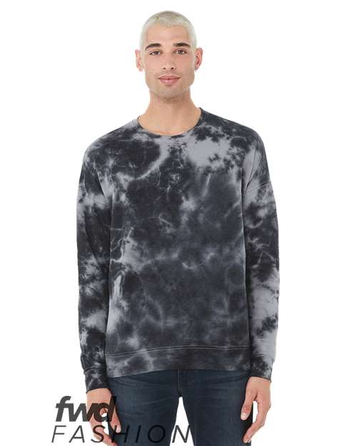 Unisex FWD Fashion Tie-Dyed Crewneck Sweatshirt - White/ Grey & Black Front